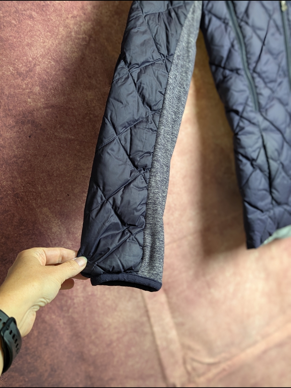 Lululemon Purple Gray Quilted Goose Down Puffer Jacket Stretch Athletic - Picture 3 of 14